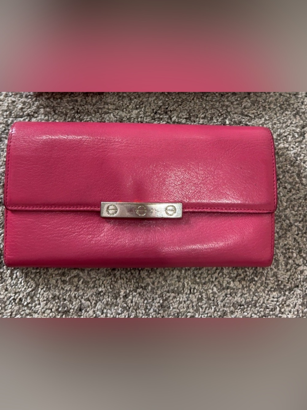 Cartier Pink Leather Clutch with Silver Bar Hardware